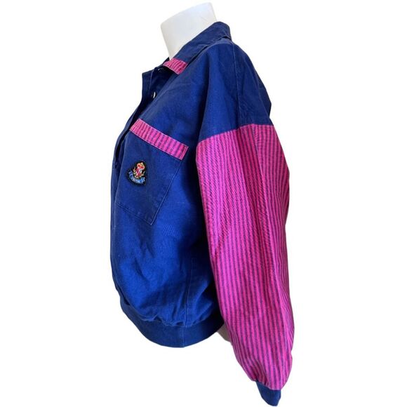 LA Seat Covers women’s L 80’s blue pink colorblock sporty shirt Unton embroidere - Picture 2 of 6